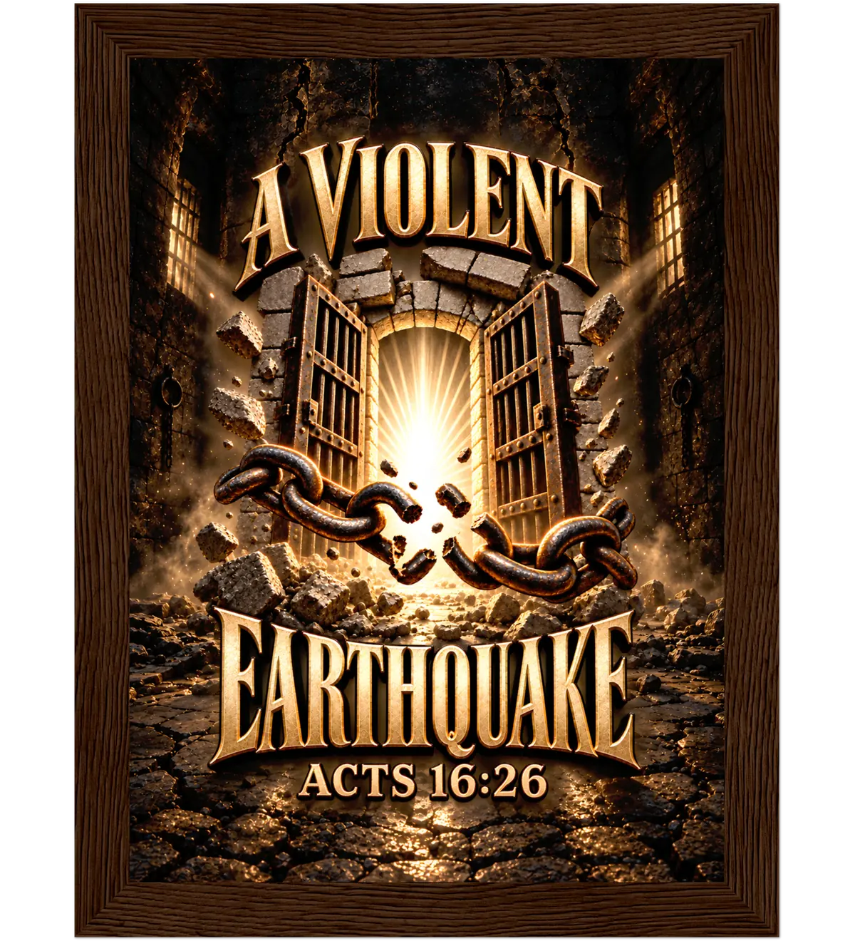 A violent earthquake – Framed poster – 13×18 cm – dark wood