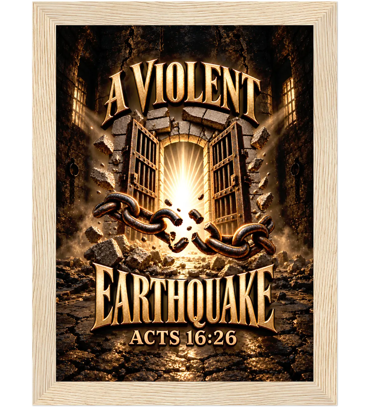 A violent earthquake – Framed poster – 13×18 cm – natural wood
