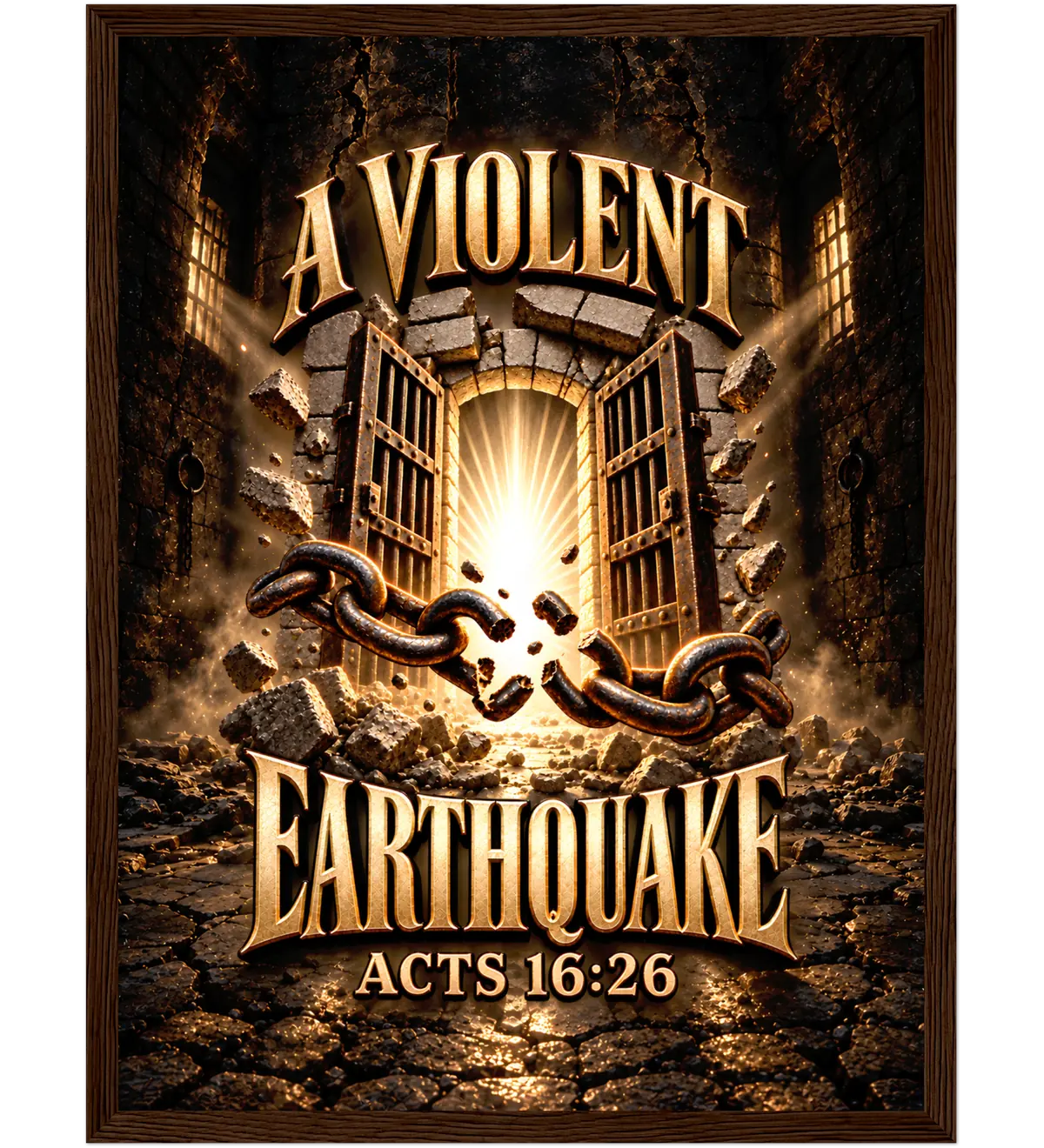 A violent earthquake – Framed poster – 30×40 cm – dark wood