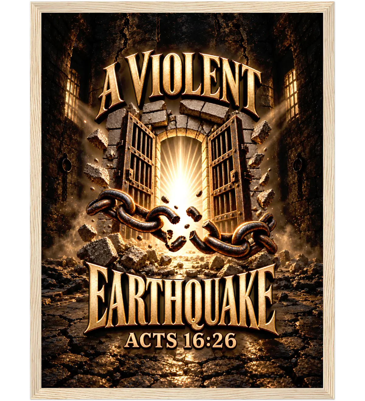 A violent earthquake – Framed poster – 30×40 cm – natural wood