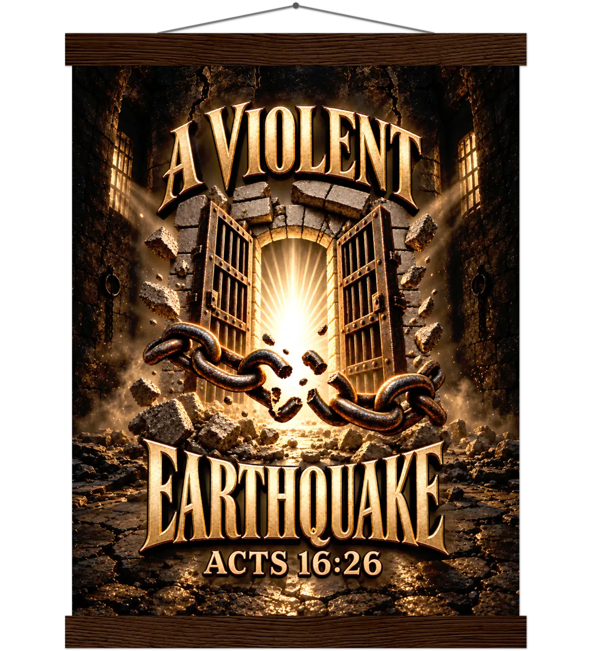 A violent earthquake – Poster with hanger – 30×40 cm – dark wood