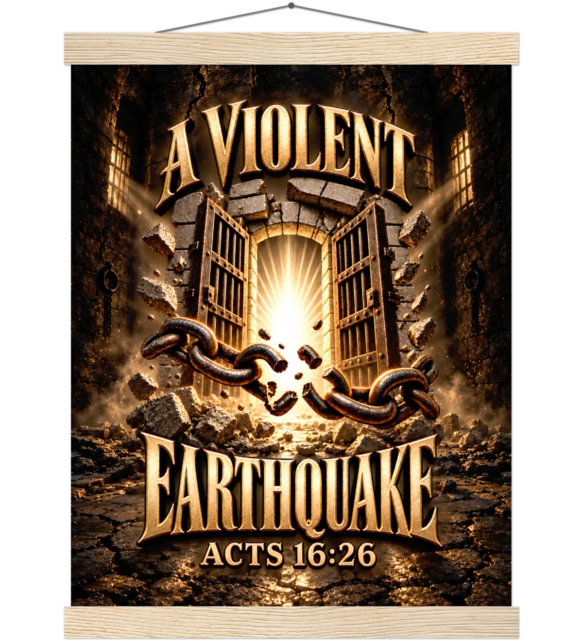 A violent earthquake – Poster with hanger – 30×40 cm – natural wood