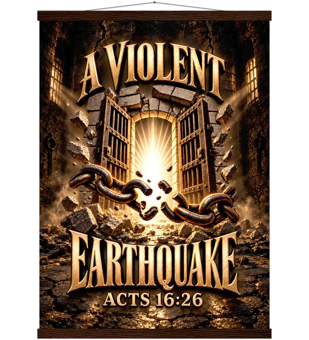 A violent earthquake – Poster with hanger – 50×70 cm – dark wood