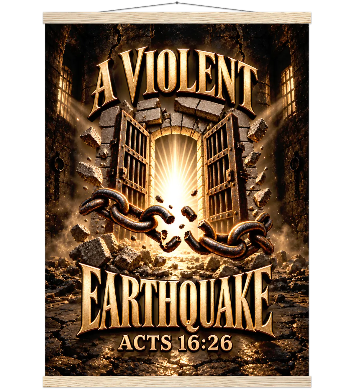 A violent earthquake – Poster with hanger – 50×70 cm – natural wood