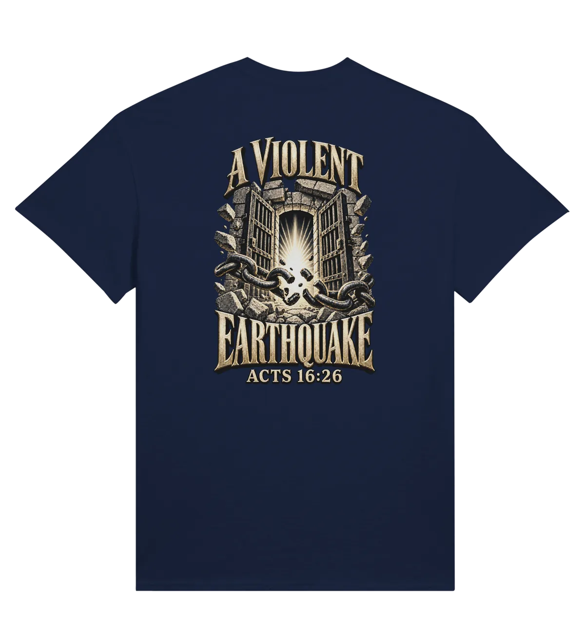 A violent earthquake | T-shirt — navy back