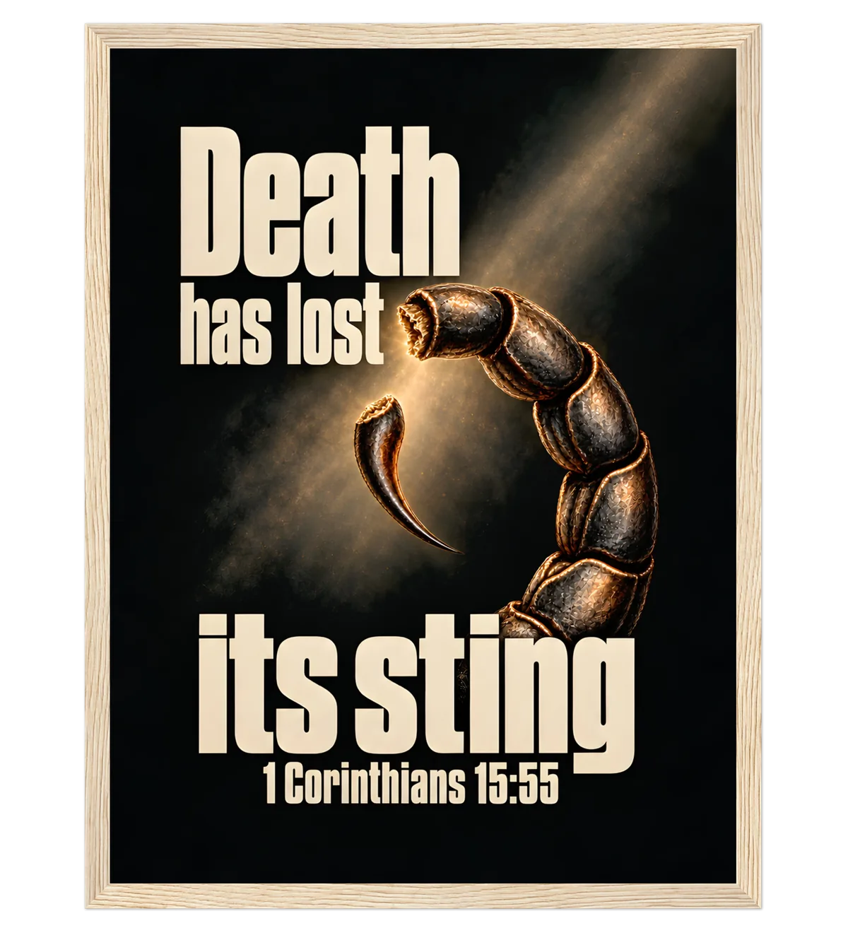 Death has lost its sting | Framed Poster — 30x40cm natural wood