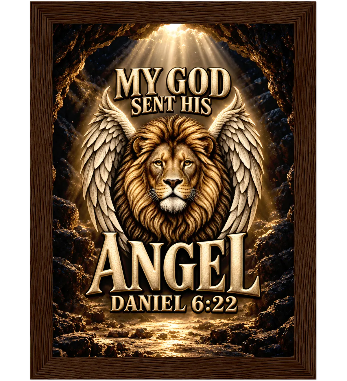 My God sent his angel – Framed poster – 13×18 cm – dark wood