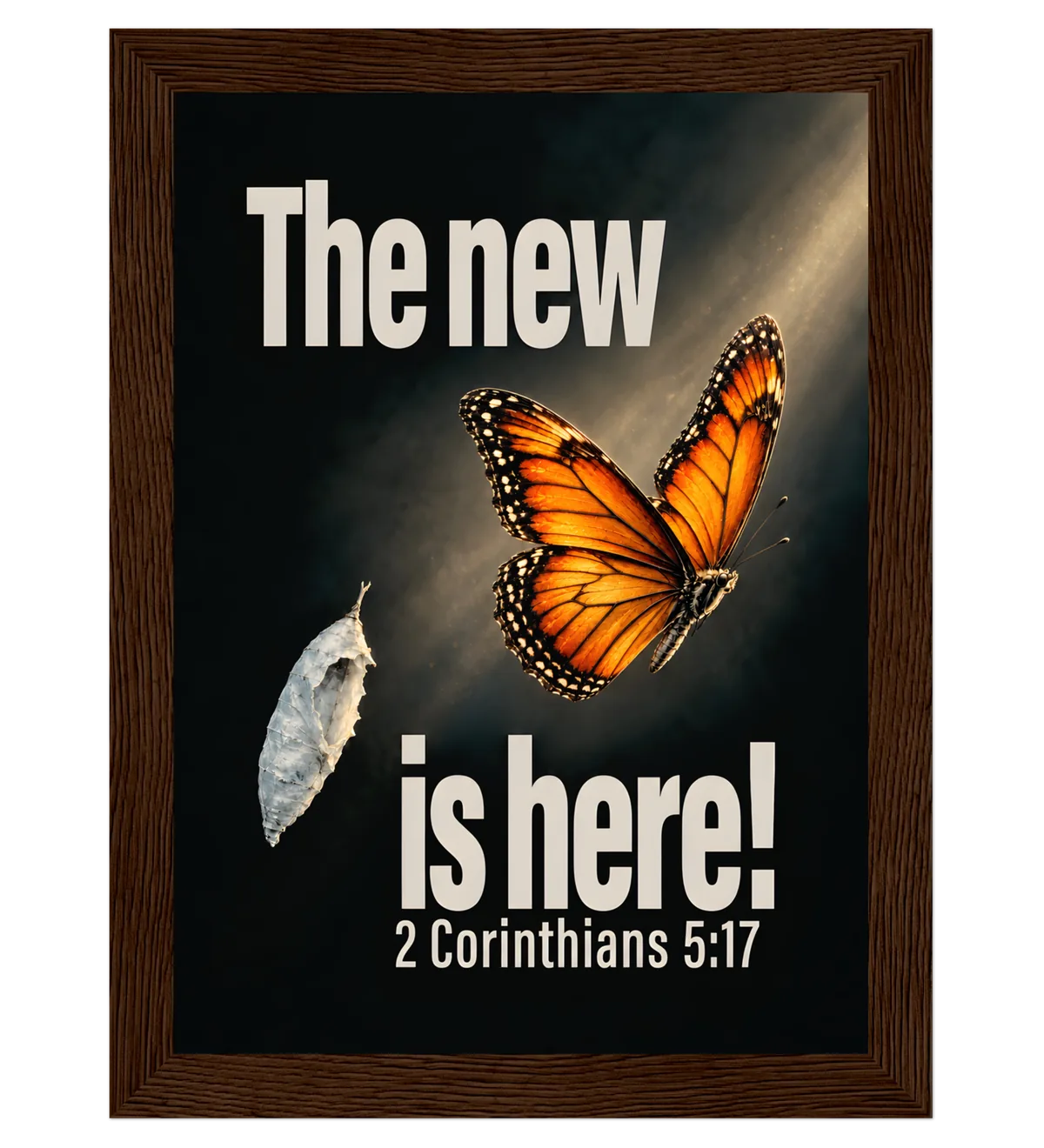 The New Is Here | Framed Poster — 13x18cm dark wood
