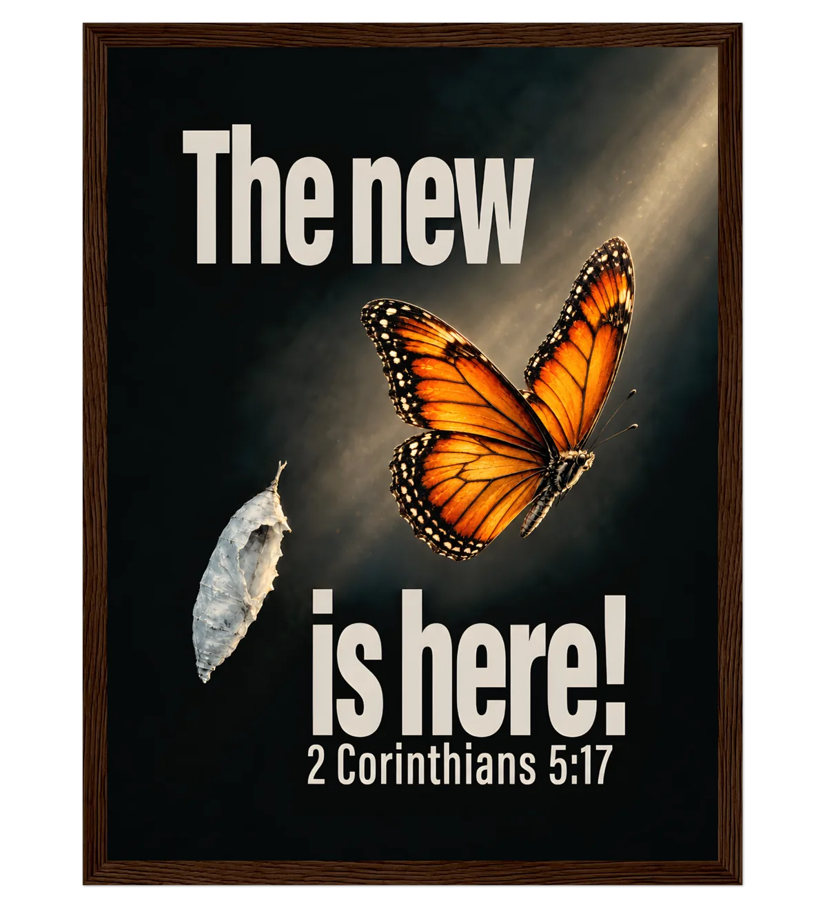 The New Is Here | Framed Poster — 30x40cm dark wood