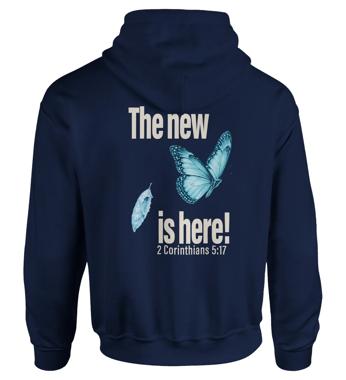The New is Here | Hoodie — navy back
