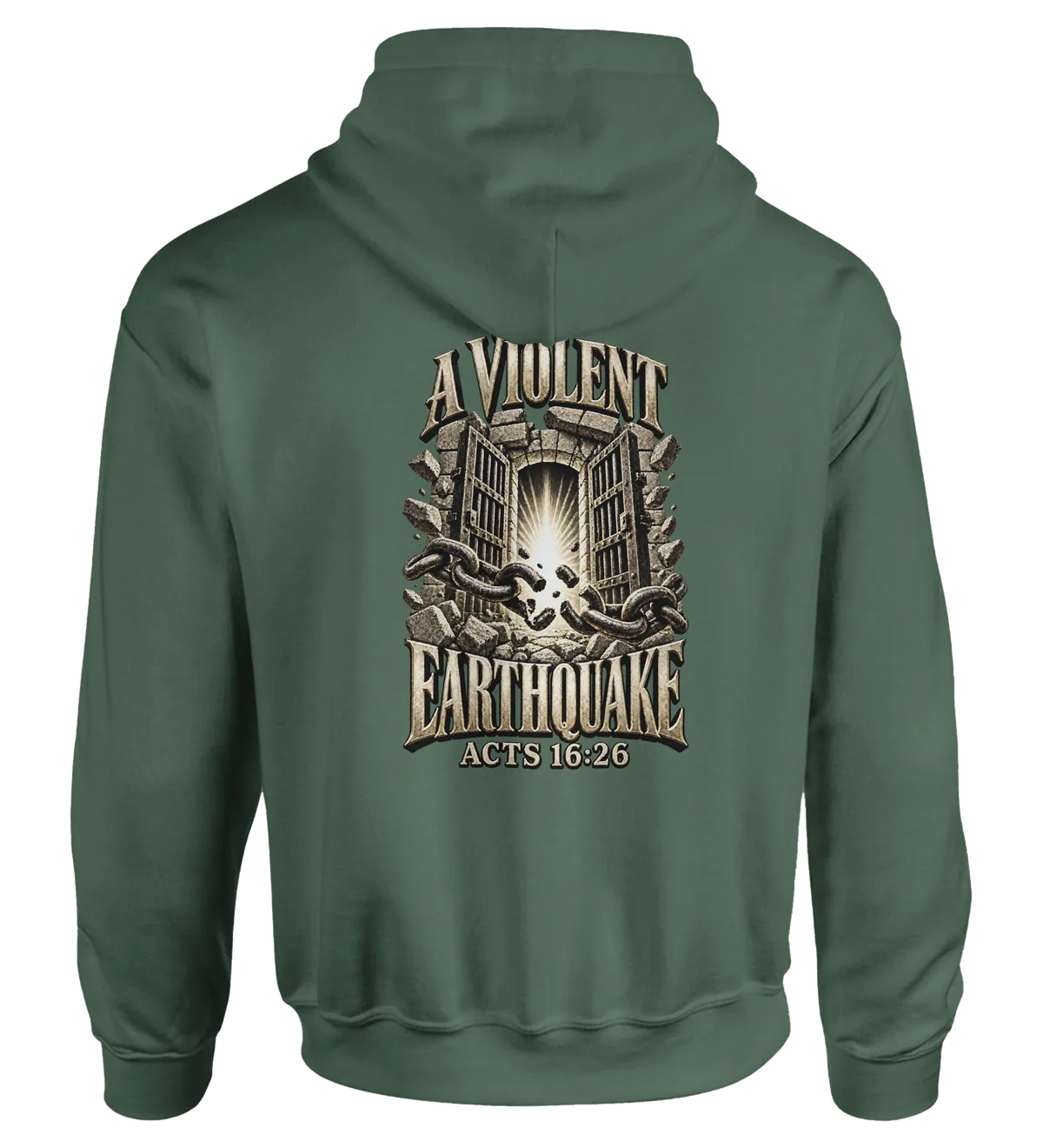 A violent earthquake | Hoodie — military green back
