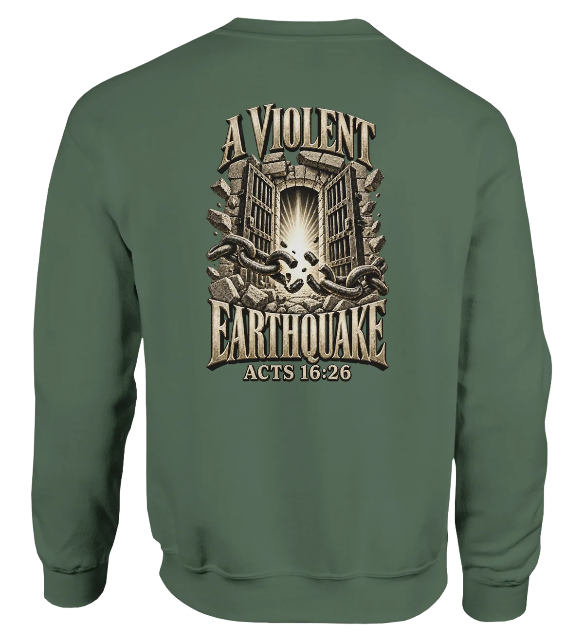 A violent earthquake | Sweatshirt — military green back
