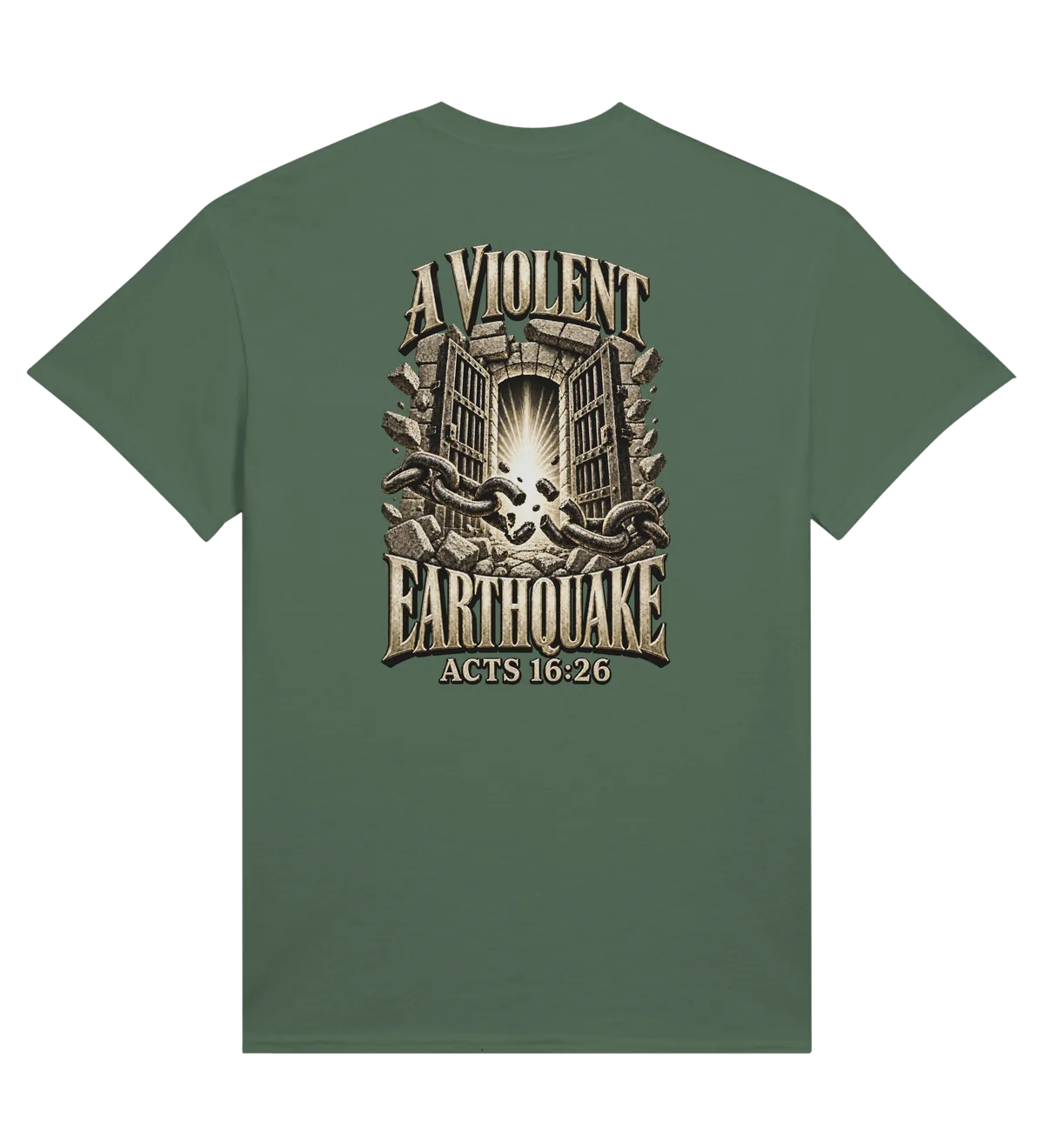 A violent earthquake | T-shirt — military green back