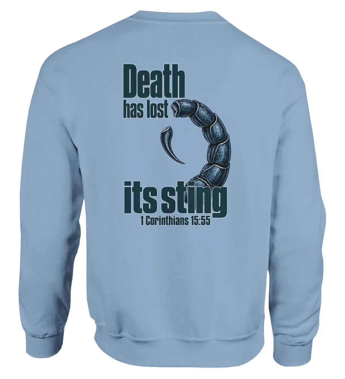 Death has Lost its Sting | Sweatshirt — light blue back