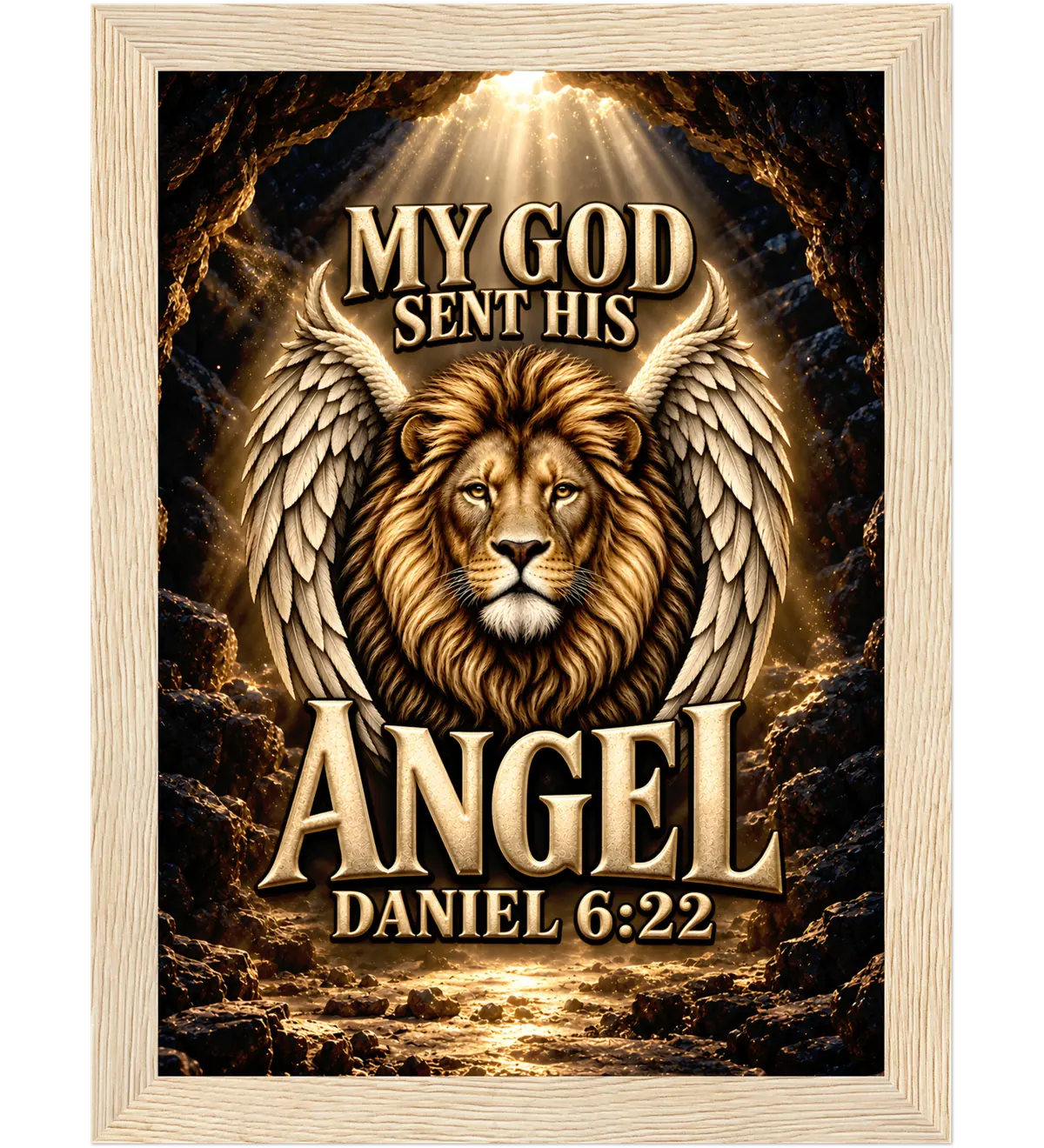 My God sent his angel – Framed poster – 13×18 cm – natural wood