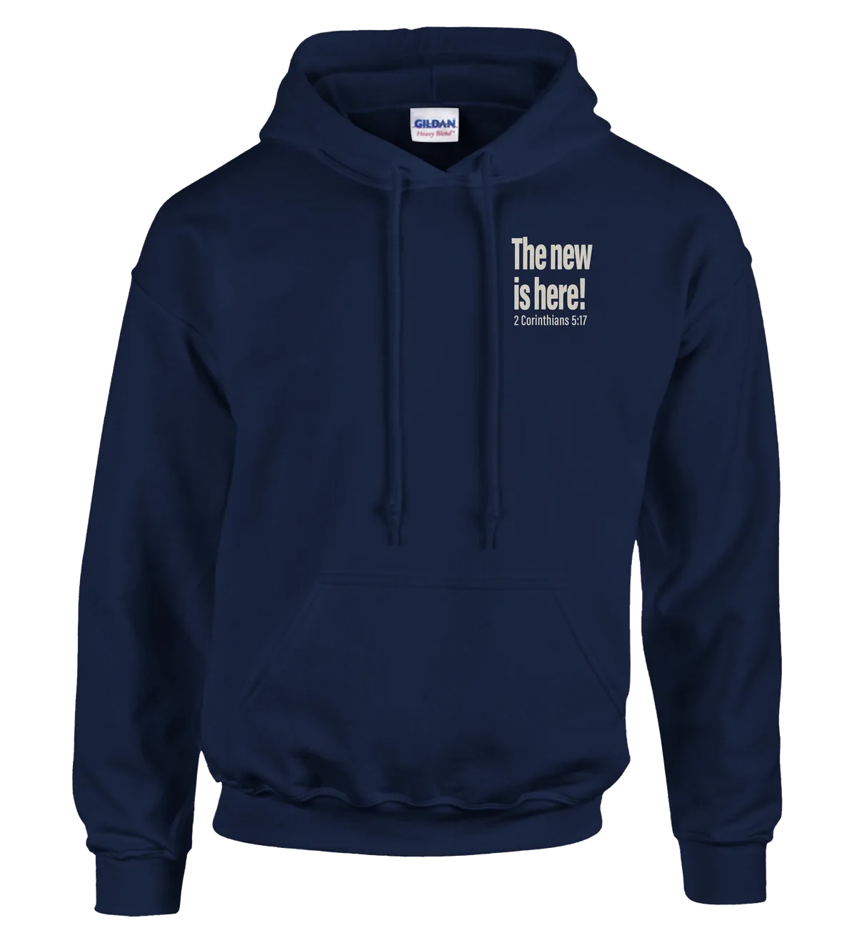 The New is Here | Hoodie — navy front