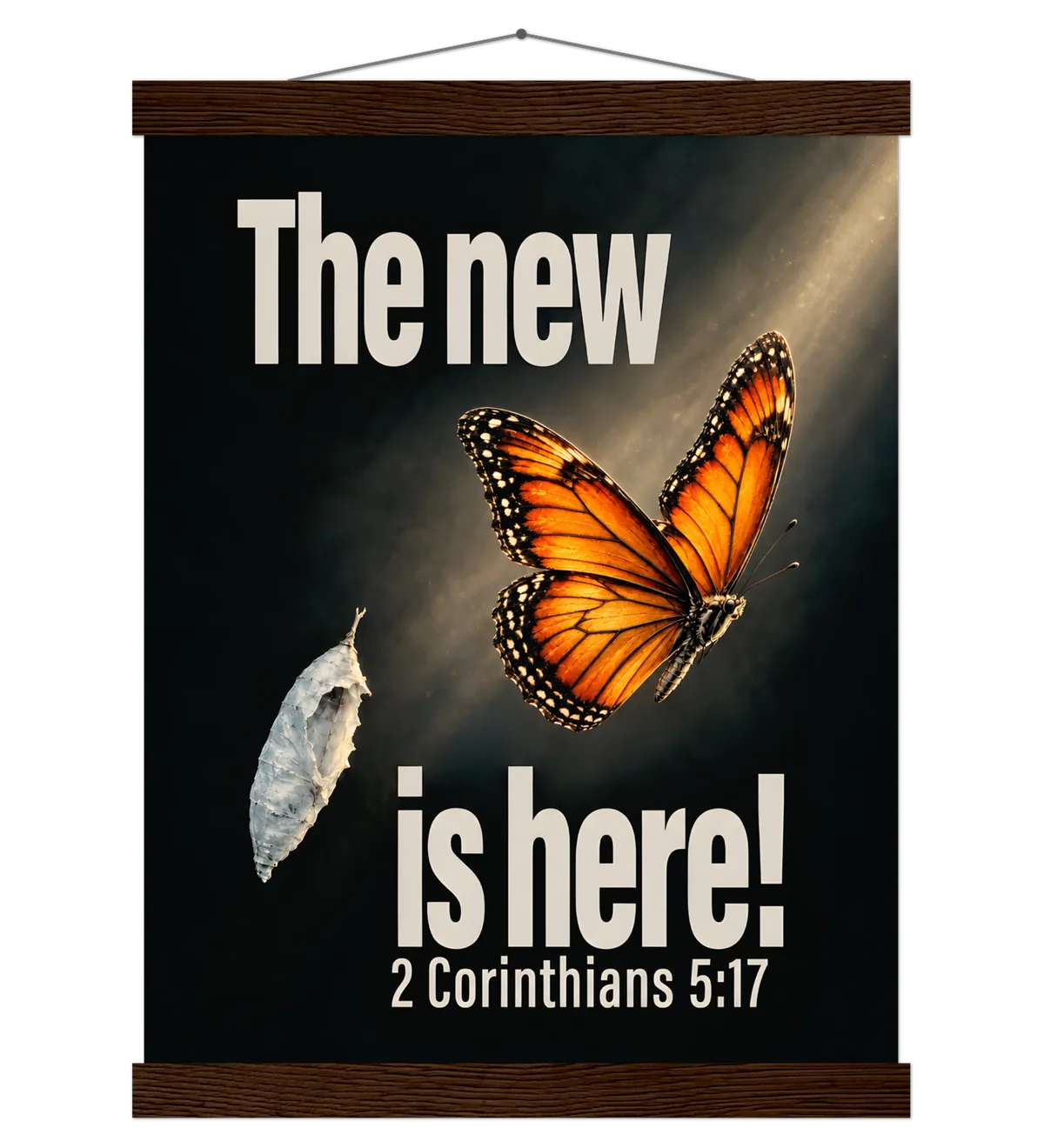The New Is Here | Poster with Hanger — 30x40cm dark wood